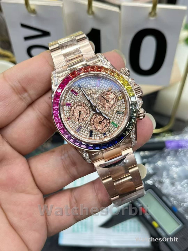 Mens Rolex Daytona-116595RBOW, Rainbow, Rose Gold, Pave Diamond Dial, Sapphire Bezel, Diamond Dial Replica Watch Image