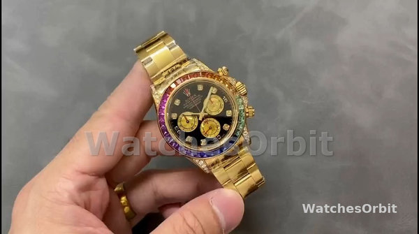 Replique Hommes Rolex Daytona-116598, 40mm, or jaune, cadran diamant noir, Hommes Black