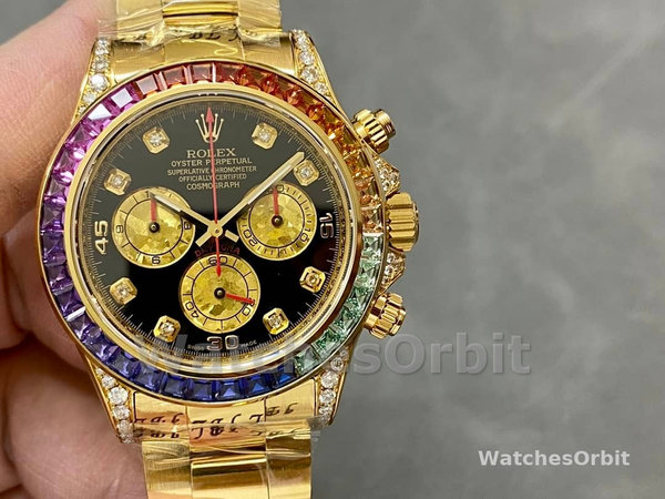 Replique Hommes Rolex Daytona-116598, 40mm, or jaune, cadran diamant noir, Hommes Black