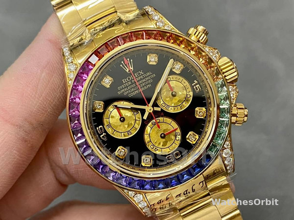 Replique Hommes Rolex Daytona-116598, 40mm, or jaune, cadran diamant noir, Hommes Black