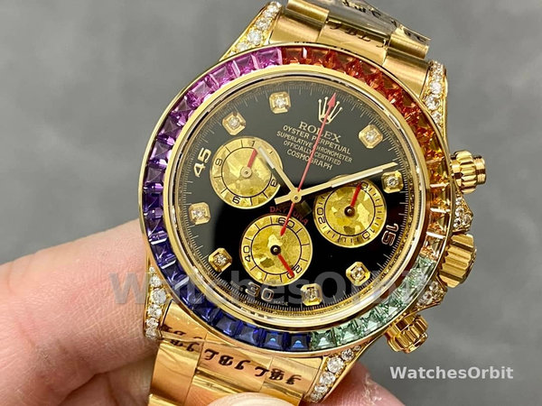 Replique Hommes Rolex Daytona-116598, 40mm, or jaune, cadran diamant noir, Hommes Black