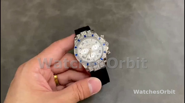 Replica Rolex Daytona 40mm Heren-116599-Pave Diamond Dial-Blauw Leren Band Blauw