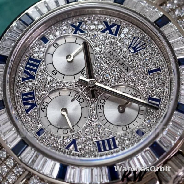 Replica Rolex Daytona 40mm Heren-116599-Pave Diamond Dial-Blauw Leren Band Blauw