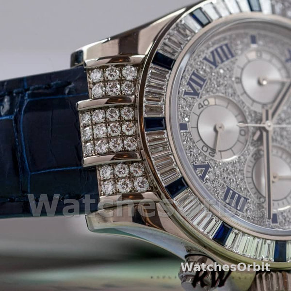 Replica Rolex Daytona 40mm Heren-116599-Pave Diamond Dial-Blauw Leren Band Blauw