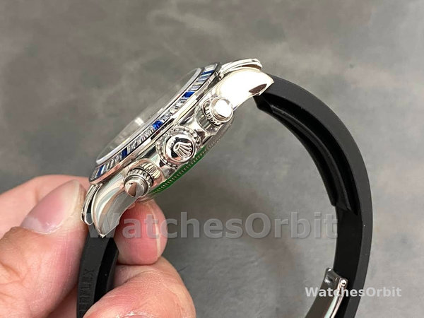 Replica Rolex Daytona 40mm Heren-116599-Pave Diamond Dial-Blauw Leren Band Blauw