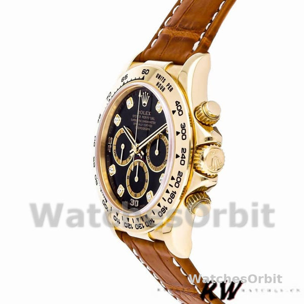 Replica Rolex Daytona 40mm Heren-16518-Zwarte Diamanten Wijzerplaat-Leren Band Zwart