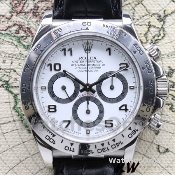 Replica Rolex Daytona 40mm Heren-16519-Witte wijzerplaat-Zwarte lederen band Wit