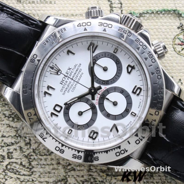 Replica Rolex Daytona 40mm Heren-16519-Witte wijzerplaat-Zwarte lederen band Wit