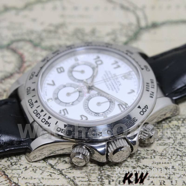 Replica Rolex Daytona 40mm Heren-16519-Witte wijzerplaat-Zwarte lederen band Wit