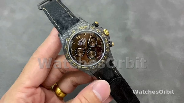 Men's Rolex Daytona DIW Carbon Case 40MM Chocolate Dial with Nylon Strap Chocolate