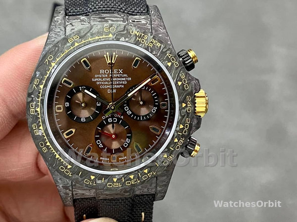 Rolex Daytona 40mm DIW Carbon Case Chocolate Dial Nylon Strap Mens Watch