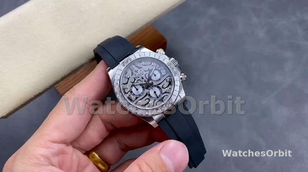 Men's Rolex Daytona 40-116589TBR, Eye of the Tiger, White Gold, Diamond Dial, Oysterflex, Diamond Dial