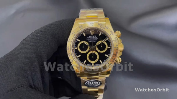 Men's Rolex Daytona-126508 0004, 40mm, Yellow Gold Oyster Bracelet, Black Stick Dial, Black