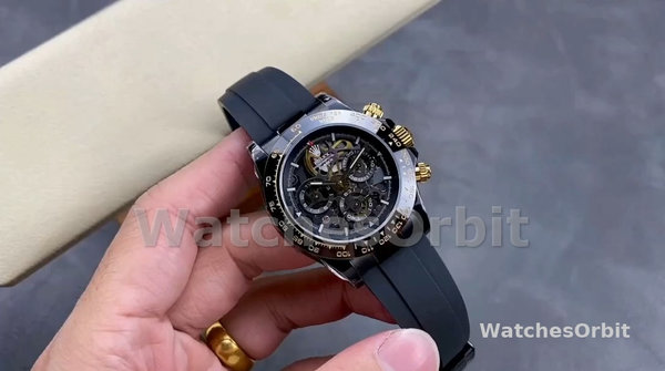 Men's Rolex Daytona Blaken 40MM Mirror Skeleton Dial Black Men's Skeleton Dial