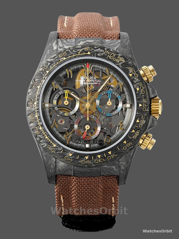 Rolex Daytona Cosmograph DIW Carbon Case Skeleton Dial Brwon Nylon Strap