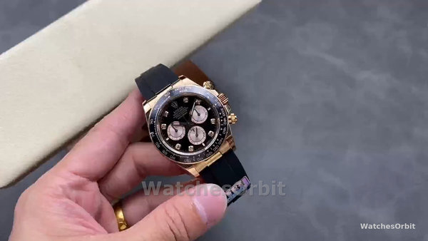 Men's Rolex Daytona-126515LN 0004, Everose Gold Rubber Strap, Black Dial, Diamond, Black