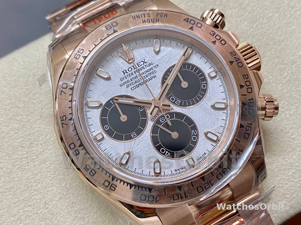Replica Rolex Daytona-m116505, 40 mm, Oro Everose, Quadrante Grigio Meteorite, Uomo, Grigio Meteorite