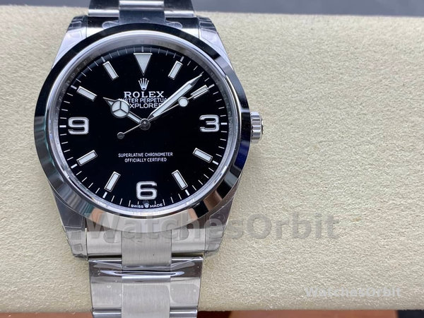 Replica Rolex Explorer-124270 0001 unisex, 36 mm, acciaio inossidabile, quadrante nero Nero