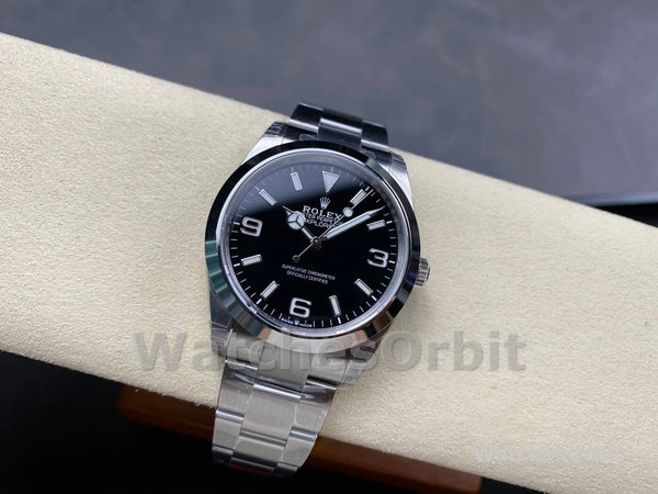 Replica Rolex Explorer-124270 0001 unisex, 36 mm, acciaio inossidabile, quadrante nero Nero