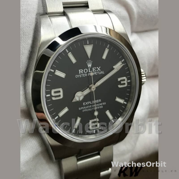 Replica Rolex Explorer-214270 da uomo, 39 mm, acciaio inossidabile, quadrante nero luminoso, nero da uomo