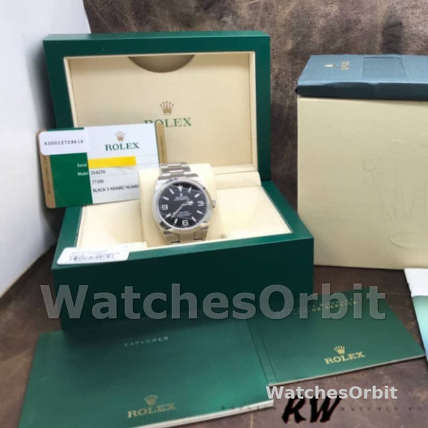 Replica Rolex Explorer-214270 da uomo, 39 mm, acciaio inossidabile, quadrante nero luminoso, nero da uomo