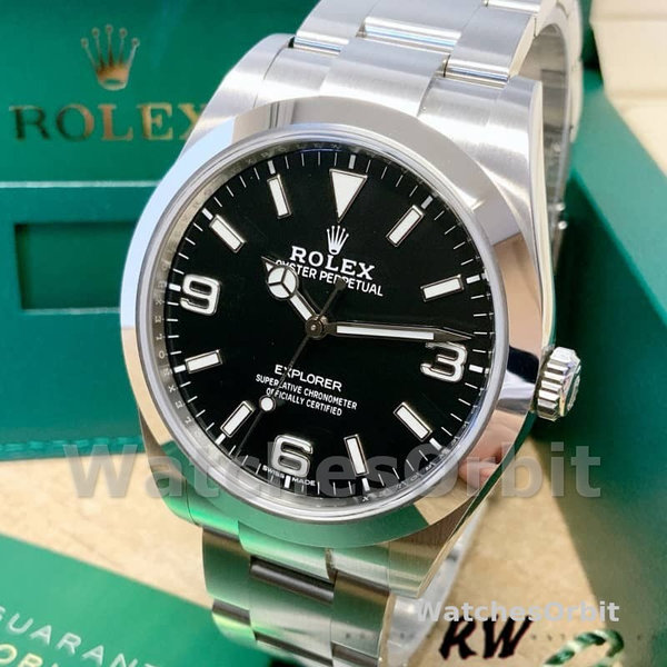 Replica Rolex Explorer 39 mm Uomo-214270-Acciaio inossidabile-Comparto nero Nero
