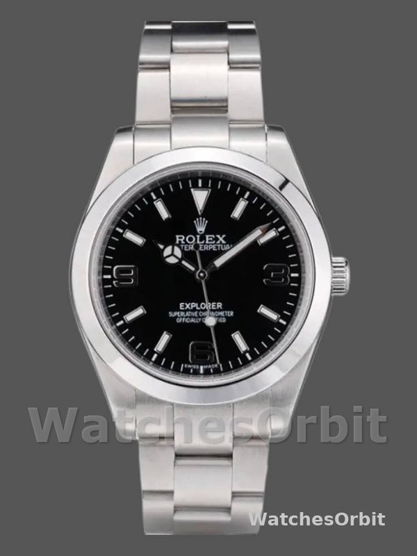 Rolex Explorer 42002 Stainless Steel Black Dial 39MM Mens Replica Watch