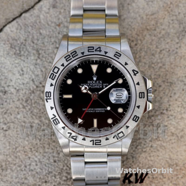 Replica Rolex Explorer II 39mm Heren-16550-Roestvrij Staal-Zwarte Wijzerplaat Zwart