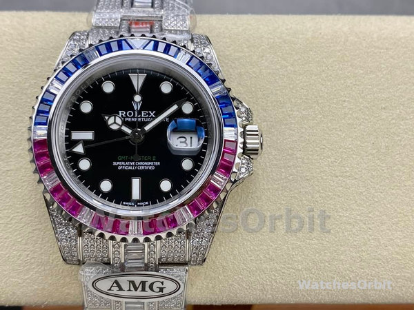 Rolex GMT Master AMG 126710BLRO 40mm With Dual Time & Sapphire Mirror Diamond Watch