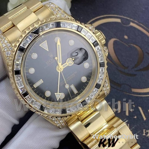 Replica Rolex GMT-Master II 40mm Uomo-116758-Oro giallo-Calendario nero-Diamanti neri