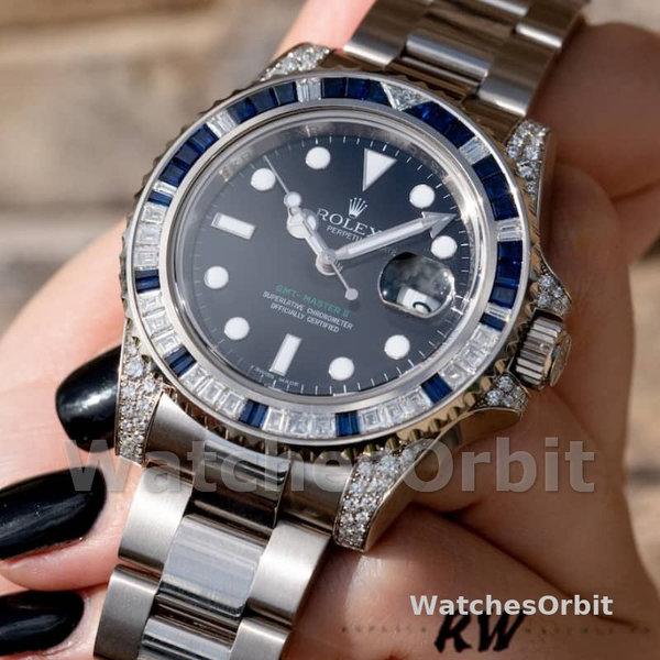 Replique Hommes Rolex GMT-Master II-116759SA, 40mm, or blanc, cadran noir, Hommes Noirs