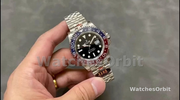 Replica Rolex GMT-Master II Uomo in acciaio inossidabile 40MM con quadrante nero e lunetta rossa Nero