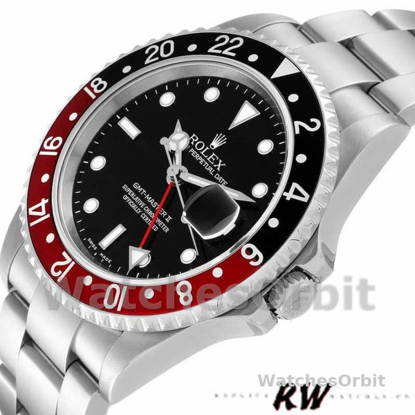 Replica Heren Rolex GMT-Master II-16710, 40mm, Zwarte Wijzerplaat, Zwarte Rode Coke Bezel, Heren Zwart