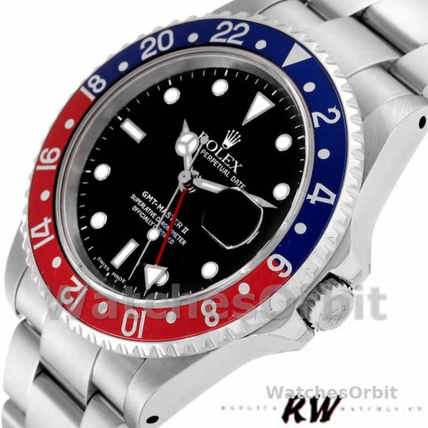 Mens Rolex GMT‑Master II-16710, 40mm, Black Dial, Blue Red Pepsi Bezel, Men’s Black Replica Watch Image