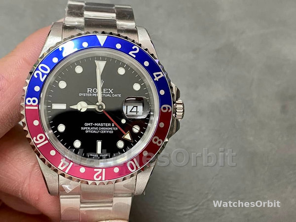Mens Rolex GMT‑Master II-16710, 40mm, Black Dial, Blue Red Pepsi Bezel, Men’s Black Replica Watch Image
