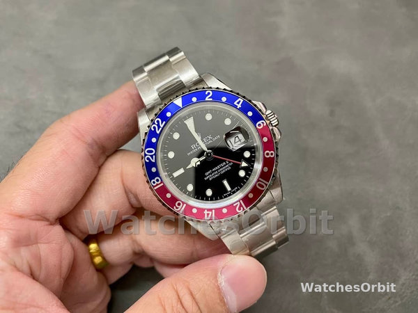 Mens Rolex GMT‑Master II-16710, 40mm, Black Dial, Blue Red Pepsi Bezel, Men’s Black Replica Watch Image