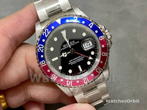 Mens Rolex GMT‑Master II-16710, 40mm, Black Dial, Blue Red Pepsi Bezel, Men’s Black Replica Watch Image