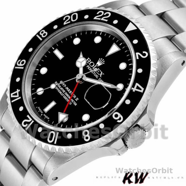 Replica Heren Rolex GMT-Master II-16710, 40mm, Zwarte Wijzerplaat, Roestvrijstalen Kast, Heren Zwart