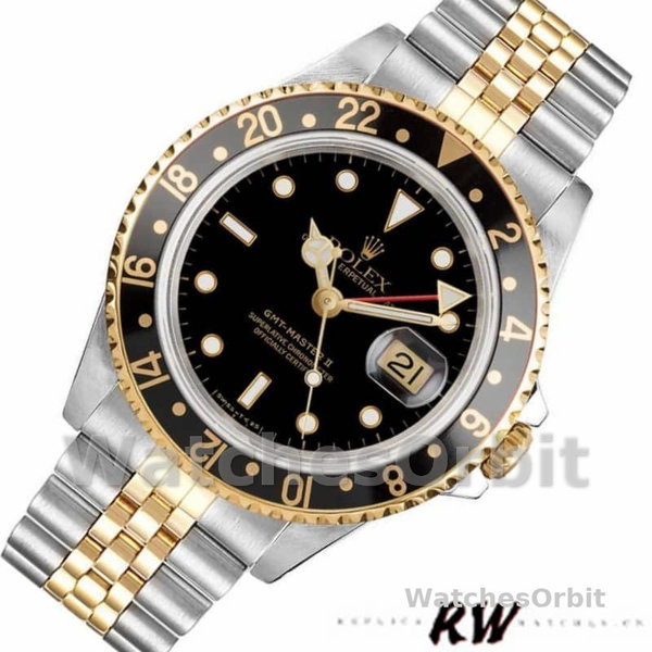 Replique Hommes Rolex GMT-Master II 40mm Hommes-16713LN-Oystersteel & Yellow Gold-Black Dial Black