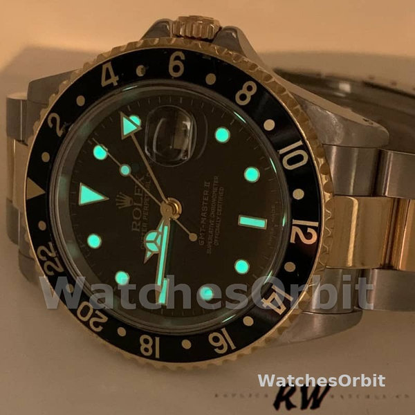 Replica Rolex GMT-Master II 40 mm Uomo-16713LN-Acciaio e oro giallo-Comparto nero Nero