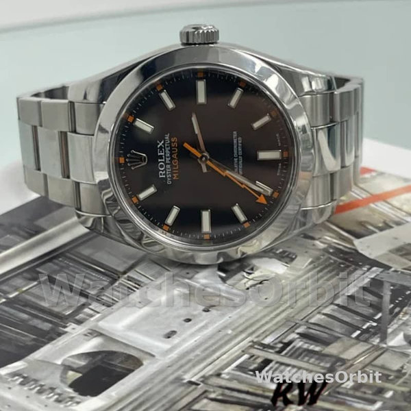 Replica Rolex Milgauss 40mm Heren-116400-Roestvrij Staal-Zwarte Wijzerplaat Zwart