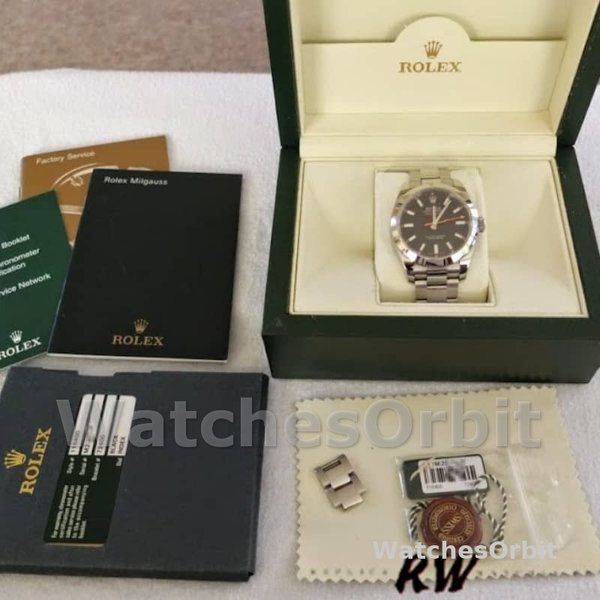 Replica Rolex Milgauss 40mm Heren-116400-Roestvrij Staal-Zwarte Wijzerplaat Zwart
