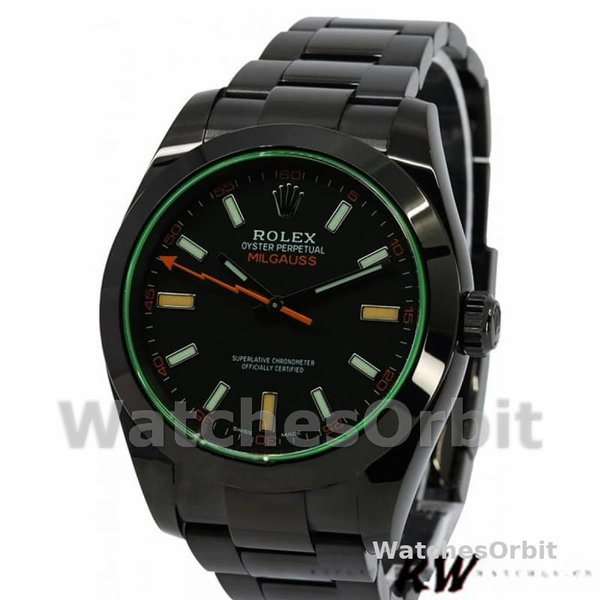 Men's Rolex Milgauss 40mm Men's-116400GV-Green Crystal-Stainless Steel/PVD-Black Dial Black