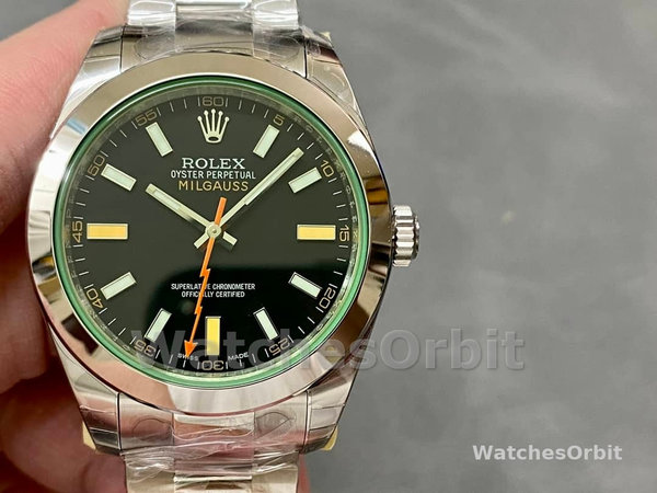 Replica Rolex Milgauss 40mm Heren-116400GV-Roestvrij Staal-Zwarte Wijzerplaat Zwart