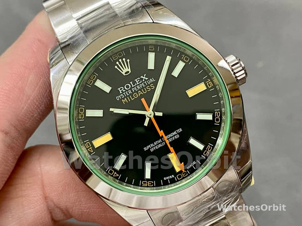 Replica Rolex Milgauss 40mm Heren-116400GV-Roestvrij Staal-Zwarte Wijzerplaat Zwart
