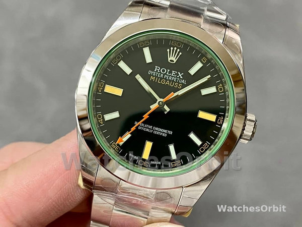 Replica Rolex Milgauss 40mm Heren-116400GV-Roestvrij Staal-Zwarte Wijzerplaat Zwart