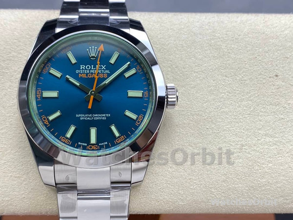 Replica Rolex Milgauss 40 mm Uomo-116400GV-Acciaio inossidabile-Z-Comparatore blu Z-blu