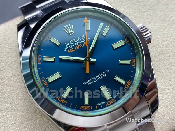 Replica Rolex Milgauss 40 mm Uomo-116400GV-Acciaio inossidabile-Z-Comparatore blu Z-blu