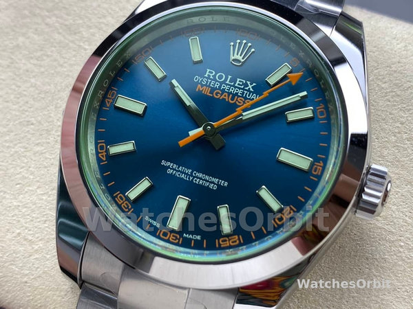 Replica Rolex Milgauss 40 mm Uomo-116400GV-Acciaio inossidabile-Z-Comparatore blu Z-blu