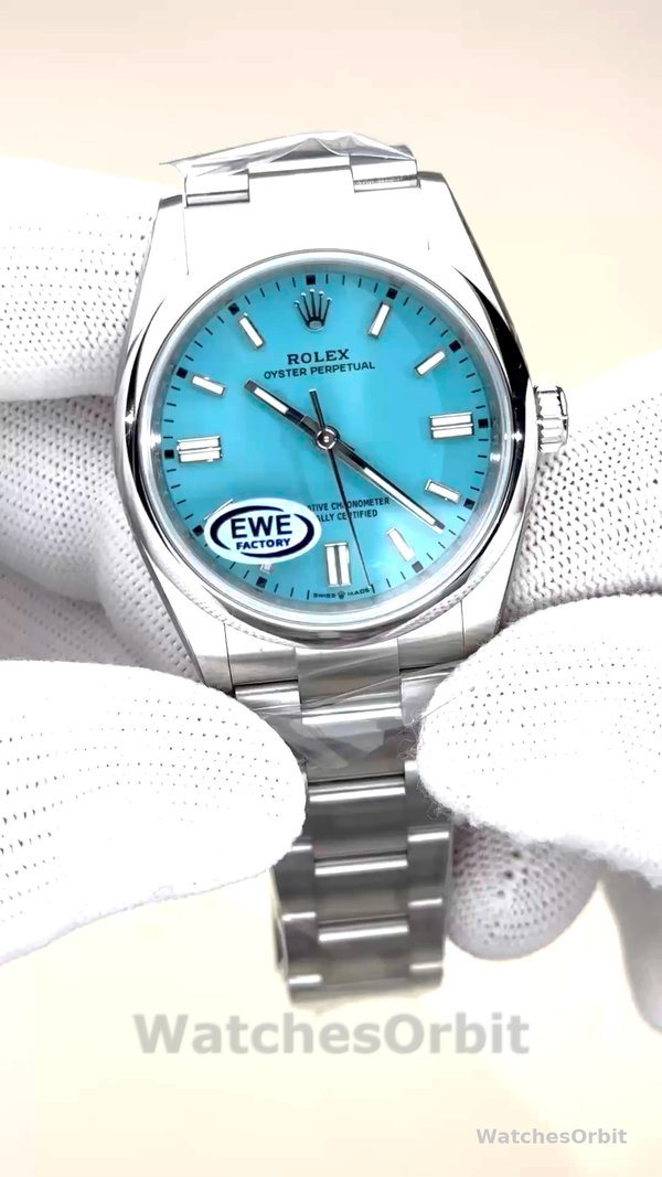 Replica Rolex Oyster Perpetual-126000 da uomo 2024, acciaio inossidabile, quadrante blu baby, blu